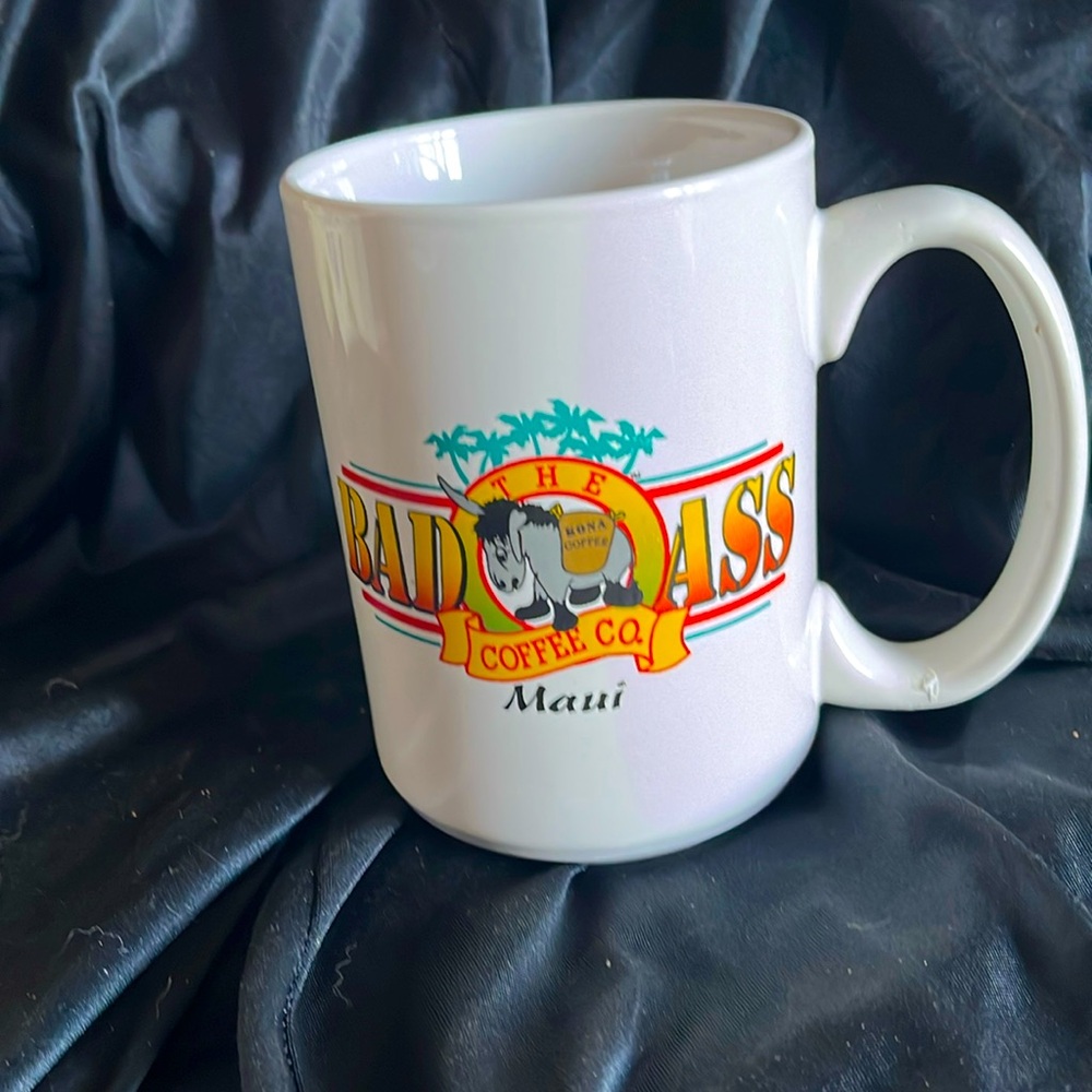 Bad Ass Coffee Co. Maui. coffee mug. 4 1/2” tall. big handle. nice